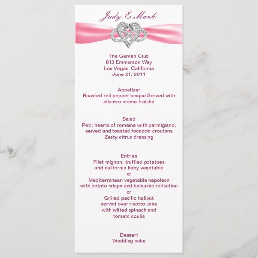 Carte de menu Mariage Pink Infinity Heart (Devant)