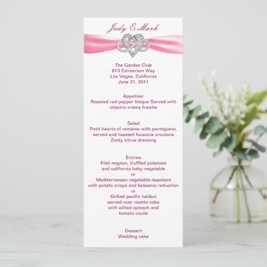 Carte de menu Mariage Pink Infinity Heart (Debout devant)