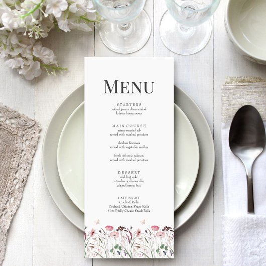 Carte de menu Mariage Pink Poppy Meadow
