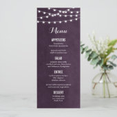 Carte de menu Mariage Plum String Lights (Debout devant)