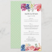 Carte de menu Mariage pour fleurs lumineuses (Devant / Derrière)