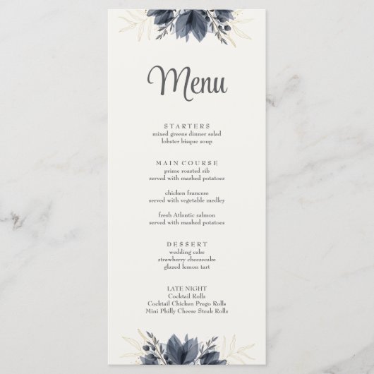 Carte de menu Mariage pour Fleurs sombres douces (Devant)
