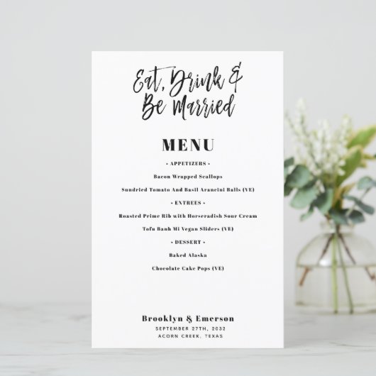 Carte de menu Mariage pour manger moderne (Debout devant)