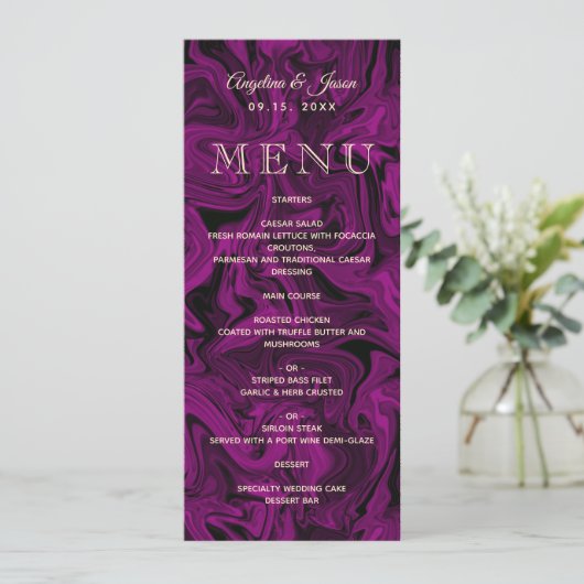 Carte de menu Mariage Purple Elegant (Debout devant)