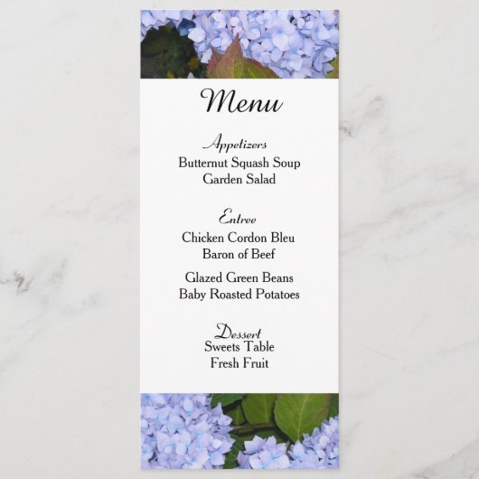 Carte de menu Mariage Purple Hydrangeas (Devant)