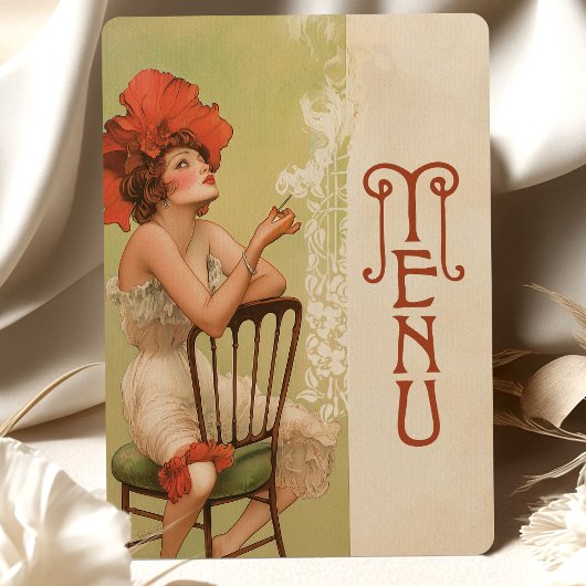 Carte de menu Mariage Red Floral Art Nouveau