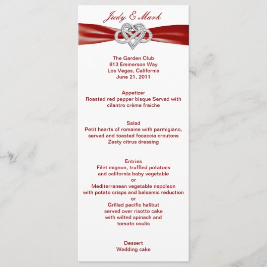 Carte de menu Mariage Red Infinity Heart (Devant)