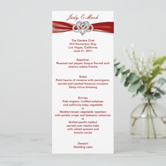 Carte de menu Mariage Red Infinity Heart (Debout devant)