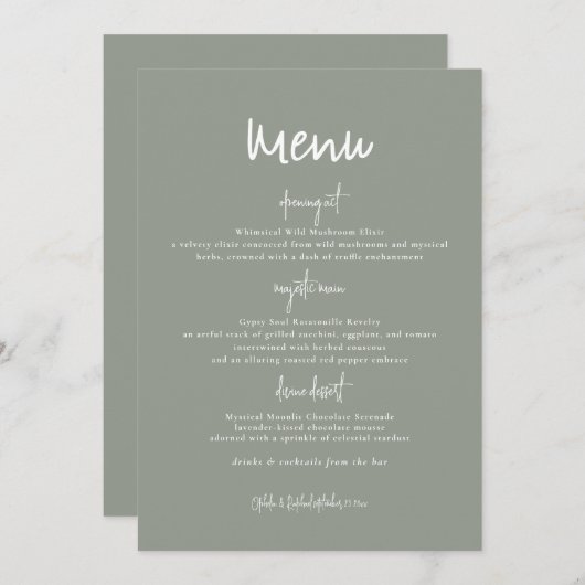 Carte de menu Mariage réversible Rustique à double (Devant / Derrière)