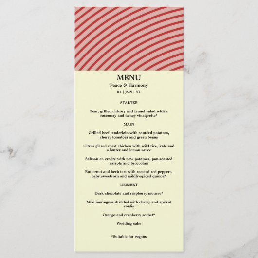 Carte de menu Mariage Riple Red Stripes (Devant)