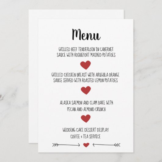 CARTE DE MENU MARIAGE ROMANTIQUE (Devant / Derrière)