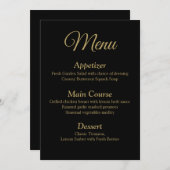 Carte de menu Mariage romantique noir et or (Devant / Derrière)