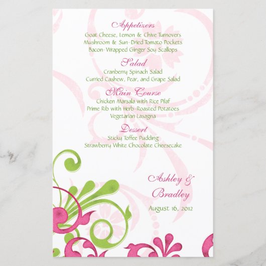 Carte de menu Mariage rose blanc (Devant)