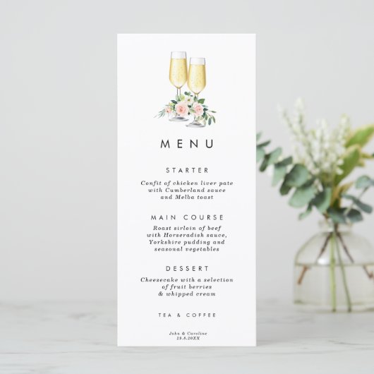 carte de menu mariage rose bulle (Debout devant)