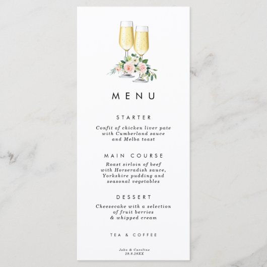carte de menu mariage rose bulle (Devant)