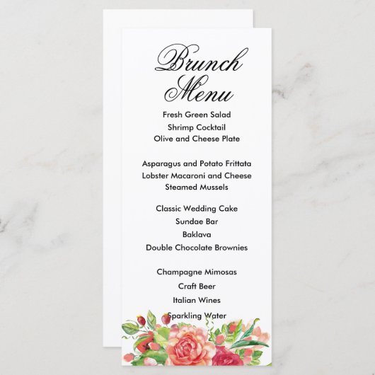 Carte de menu Mariage rose et Pêche (Devant / Derrière)