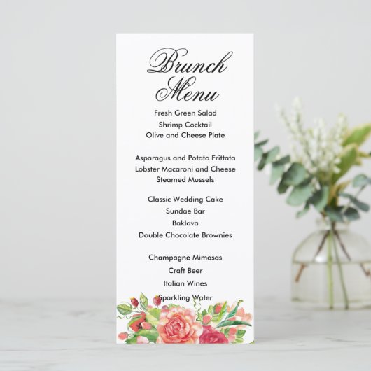 Carte de menu Mariage rose et Pêche (Debout devant)