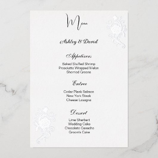 Carte de menu Mariage Rose Feuille (Recto)
