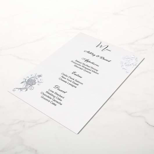 Carte de menu Mariage Rose Feuille (Rotation)