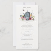 Carte de menu Mariage Rose Floral Teapot  (Devant)