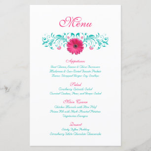 Carte de menu Mariage rose Gerbera Daisy