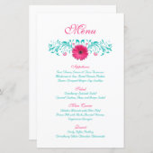 Carte de menu Mariage rose Gerbera Daisy (Devant / Derrière)