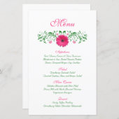 Carte de menu Mariage rose Gerbera Daisy (Devant / Derrière)