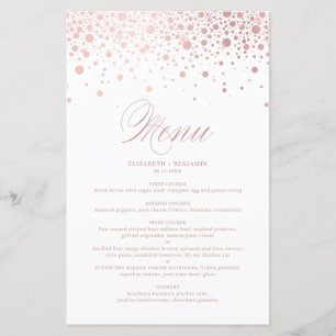 Carte de menu Mariage rose Gold Foil Confetti Dots