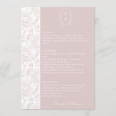 Carte de menu Mariage rose pâle Monogram Crest (Devant)