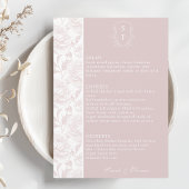 Carte de menu Mariage rose pâle Monogram Crest