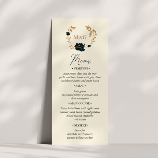Carte de menu Mariage Rose Watercolor Gold