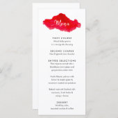 Carte de menu Mariage rouge couleur aquarelle roma (Devant / Derrière)