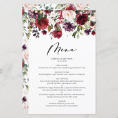 Carte de menu Mariage rouge et violet automne Flor (Devant / Derrière)