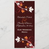 Carte de menu mariage rouge orange (Devant)