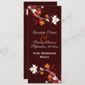 Carte de menu mariage rouge orange (Devant / Derrière)