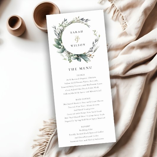 Carte de menu Mariage Rustic Green Foliage