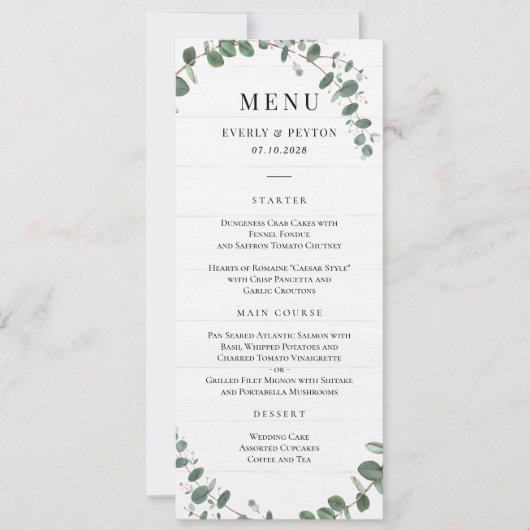 Carte de menu Mariage Rustic Greenery (Devant)