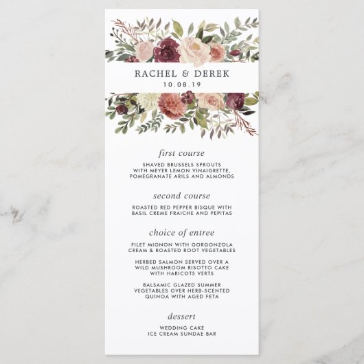 Carte de menu Mariage Rustique Bloom (Devant)