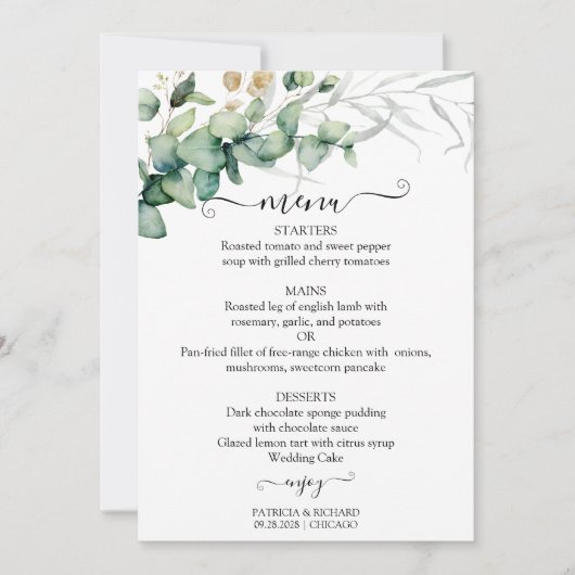 Carte de menu Mariage rustique et chic (Devant)