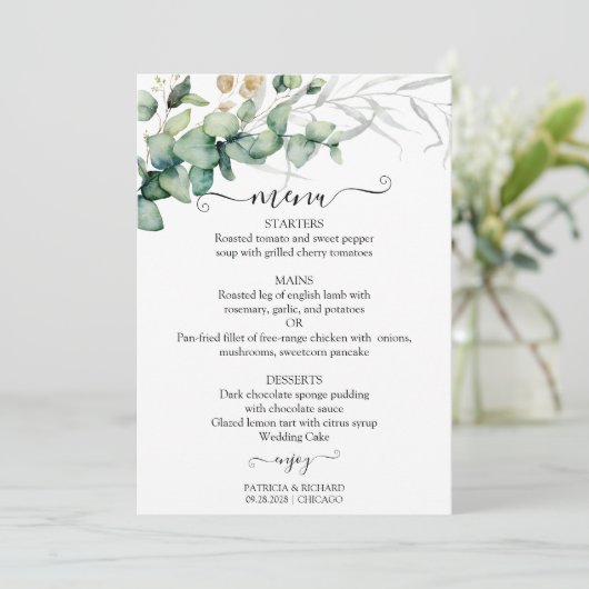 Carte de menu Mariage rustique et chic (Debout devant)