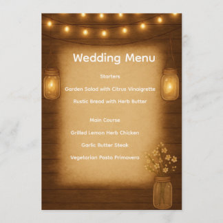 Carte de menu Mariage Rustique Mason Jar