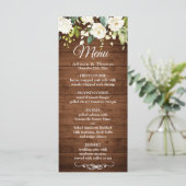 Carte de menu Mariage Rustique Rose & Bois blanc (Debout devant)