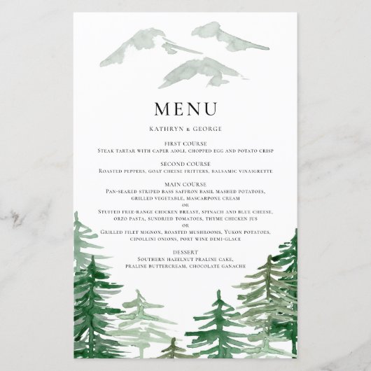 Carte de menu Mariage Rustique Watercolor Woodland (Devant)