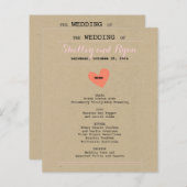 Carte de menu Mariage simple coeur (Devant / Derrière)