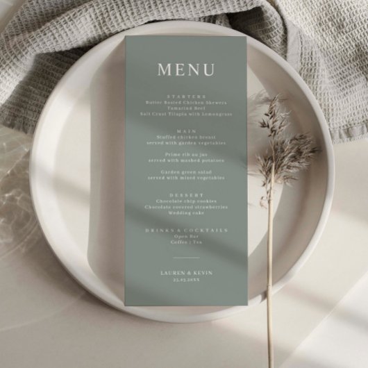 Carte de menu Mariage simple de taille minimale