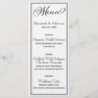 Carte de menu Mariage simple en noir et blanc