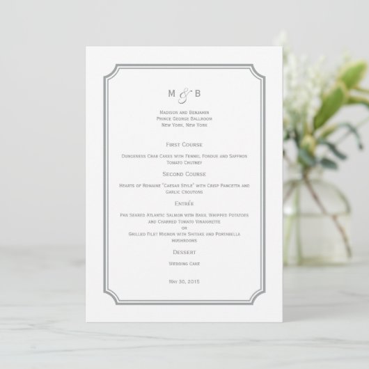 Carte de menu Mariage simple et chic (Debout devant)