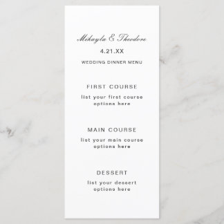 Carte de menu mariage simple et élégante