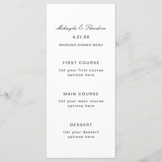 Carte de menu mariage simple et élégante (Devant)