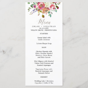 Carte de menu Mariage simple Floral Watercolor Bou